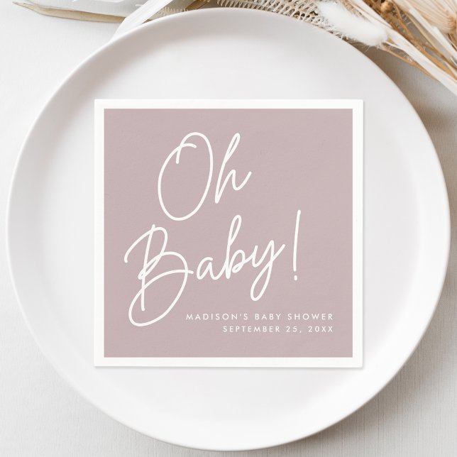 Modern Oh Baby Script Dusty Lila Baby Shower Pappersservett (Skapare uppladdad)