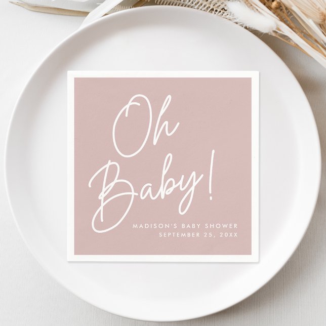 Modern Oh Baby Script Dusty Ro Baby Shower Pappersservett (Skapare uppladdad)