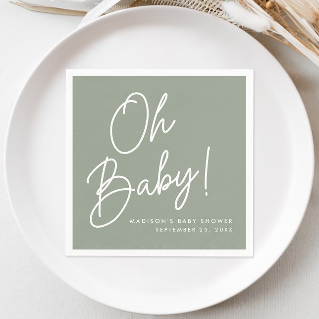 Modern Oh Baby Script Ljusgrön Bebis-fest Pappersservett (Skapare uppladdad)