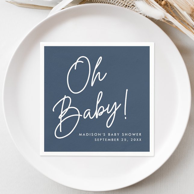 Modern Oh Baby Script Marin Blå Barnkalas Pappersservett (Skapare uppladdad)