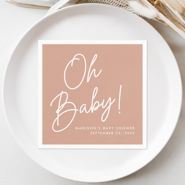 Modern Oh Baby Script Rosé Terrakotta Barnkalas Pappersservett (Skapare uppladdad)