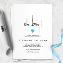 Modern Oh Boy Blue Heart Baby Shower-inbjudan