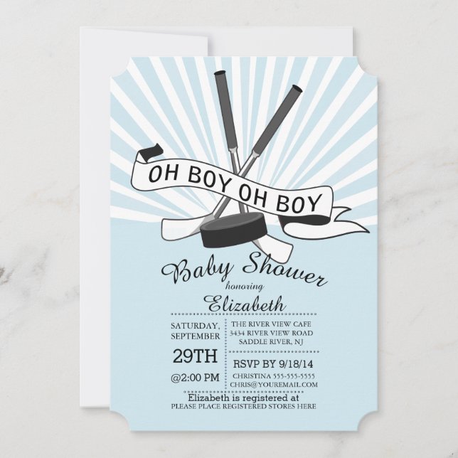 Modern Oh Boy Hockey Boys Baby Shower Inbjudningar (Framsida)