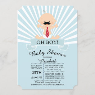 Modern Oh Boy Mustache Boys Baby Shower Inbjudningar