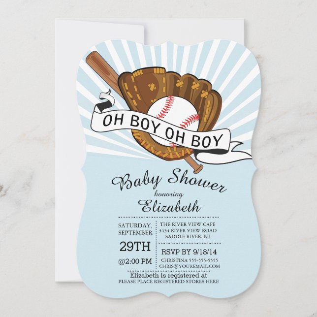 Modern Oh Boy Sports Baseball Boys Baby Shower Inbjudningar (Framsida)