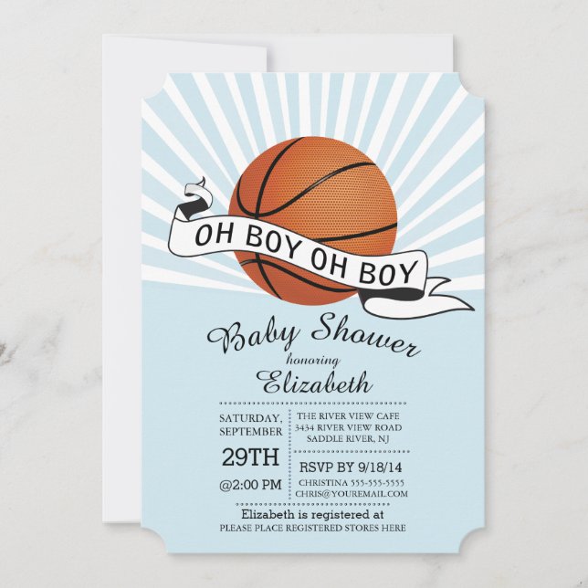 Modern Oh Boy Sports Basketball Boys Baby Shower Inbjudningar (Framsida)