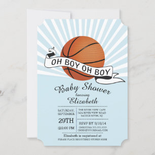 Modern Oh Boy Sports Basketball Boys Baby Shower Inbjudningar