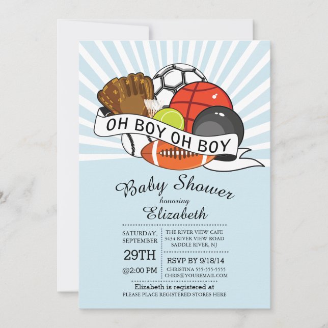 Modern Oh Boy Sports Boys Baby Shower Inbjudningar (Framsida)