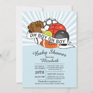 Modern Oh Boy Sports Boys Baby Shower Inbjudningar