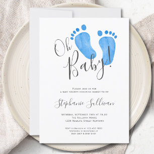 Modern Oh Pojke Baby Shower-inbjudan Inbjudningar
