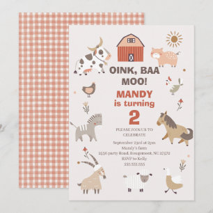 Modern Oink Baa Moo Farm Birthday-inbjudan Inbjudningar