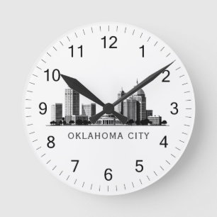 Modern Oklahoma City stiliserad siluett Rund Klocka