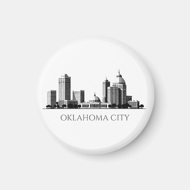 Modern Oklahoma City Stylized Skyline Magnet (Framsidan)