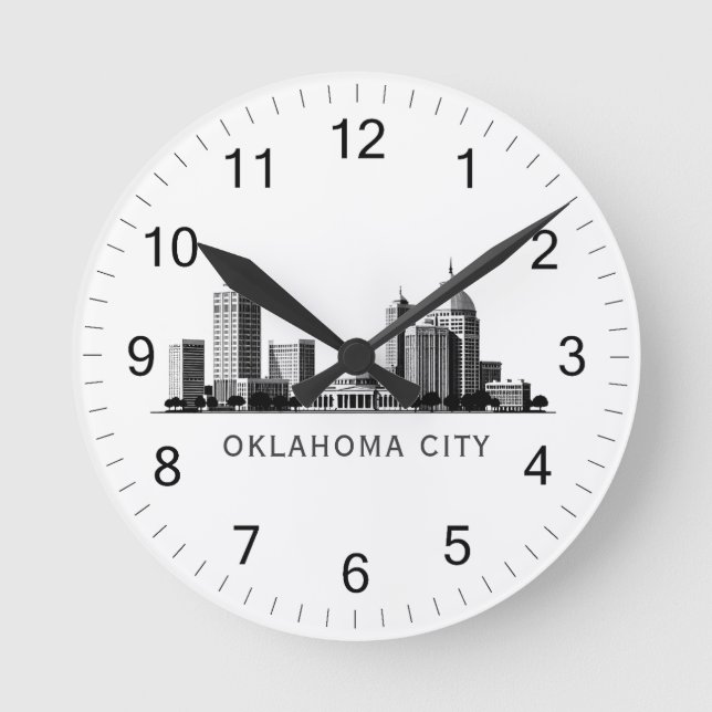 Modern Oklahoma City Stylized Skyline Rund Klocka (Framsida)