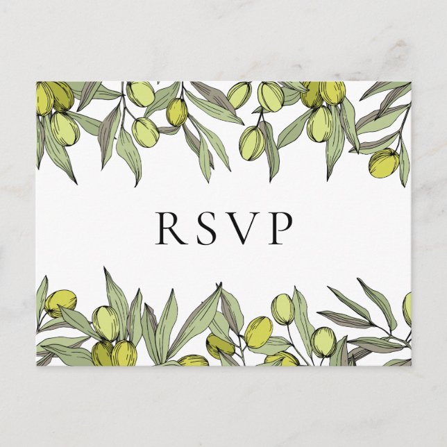 Modern Oliv-gren RSVP-brevkort Vykort (Framsida)