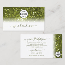 Modern Oliv grönt Bright Gnistra Glitter Add Logot Visitkort