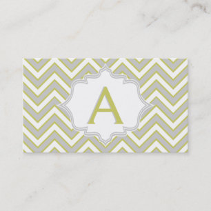 Modern oliv grönt, grått chevron monogram visitkort
