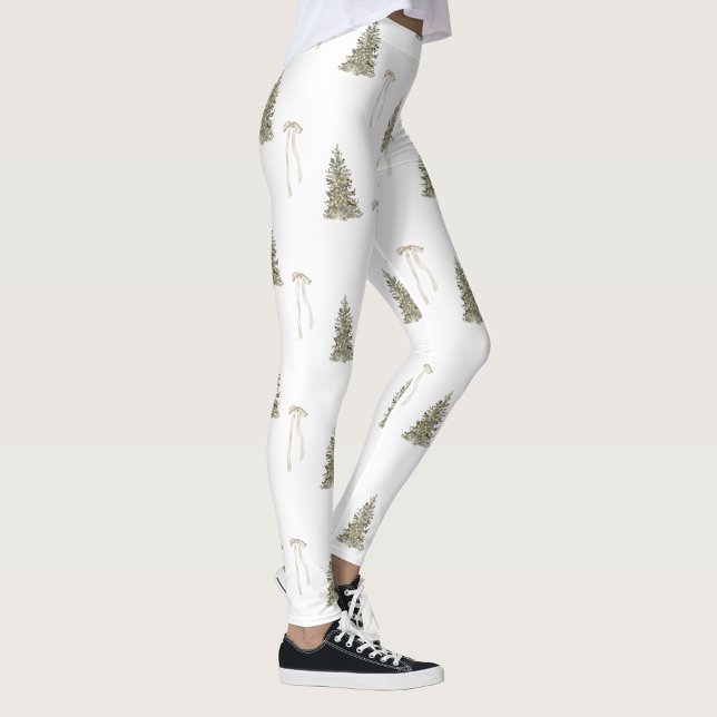 Modern Oliv grönt Julgranar & Bows Leggings (Skapare uppladdad)