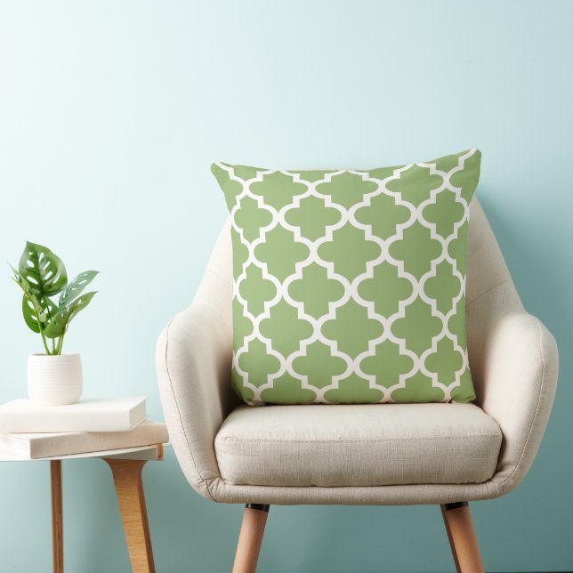 Modern Oliv grönt marockanska quatrefoil Mönster Kudde (Stol)