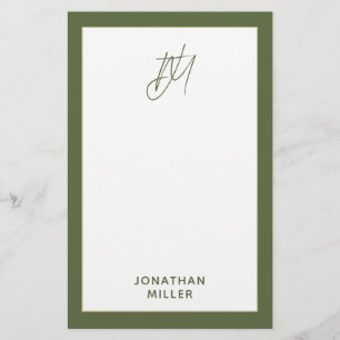 Modern Oliv grönt monogram Brevpapper