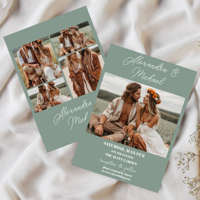 Modern Oliv grönt Photo Bröllop Inbjudningar (Skapare uppladdad)
