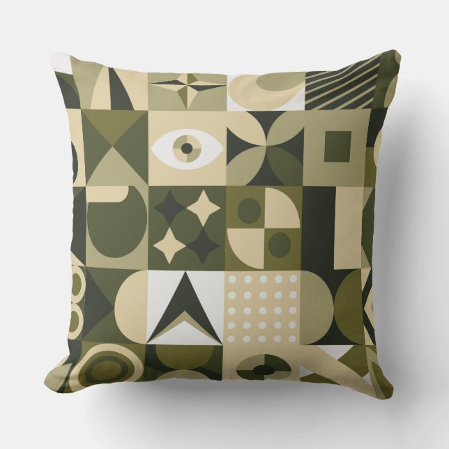 Modern Oliv & Salvia Geometrisk Abstrakt Mosaik Ku Kudde (Framsida)