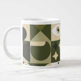 Modern Oliv & Salvia Geometrisk Abstrakt Mozaik Mu Jumbo Mugg