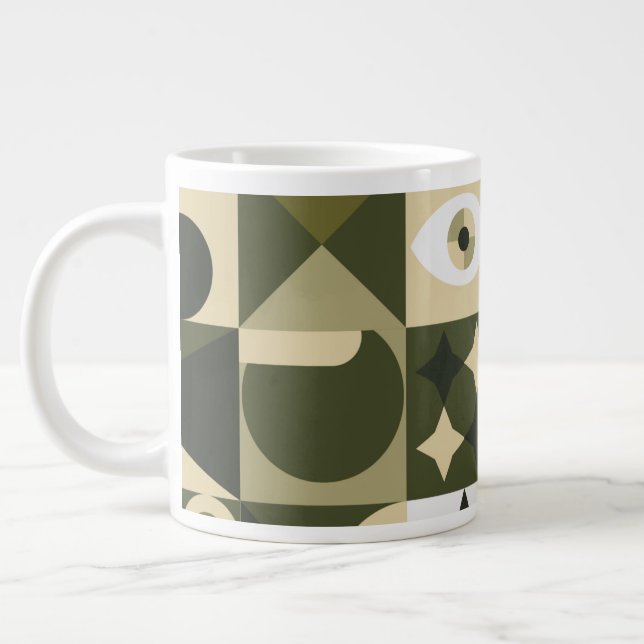 Modern Oliv & Salvia Geometrisk Abstrakt Mozaik Mu Jumbo Mugg (Vänster)