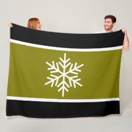 Modern Olive Black White Rand Nordic Snowflake Fleecefilt