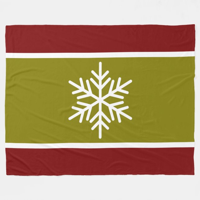 Modern Olive Deep Red Rand White Snowflake Fleecefilt (Framsidan (Horisontell))