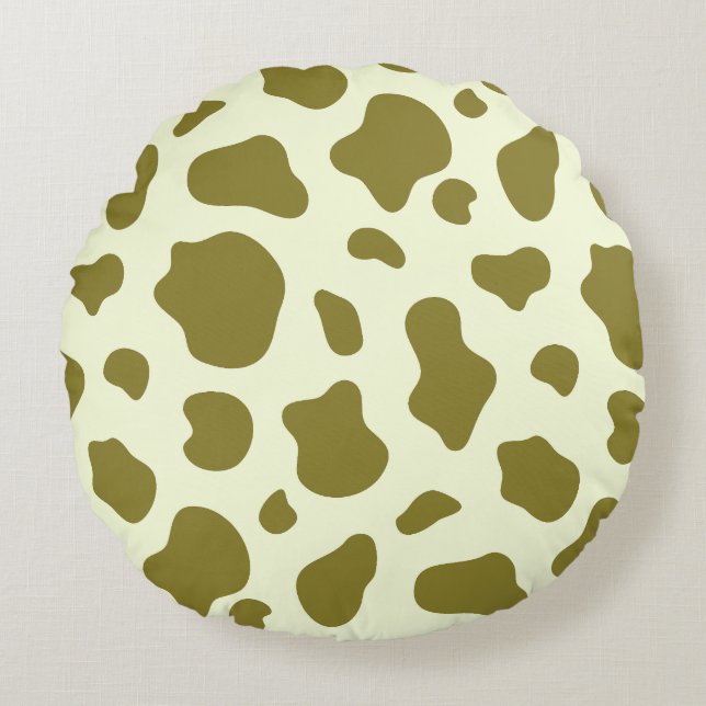 Modern Olive Green Cow Print Rund Kudde (Framsidan)