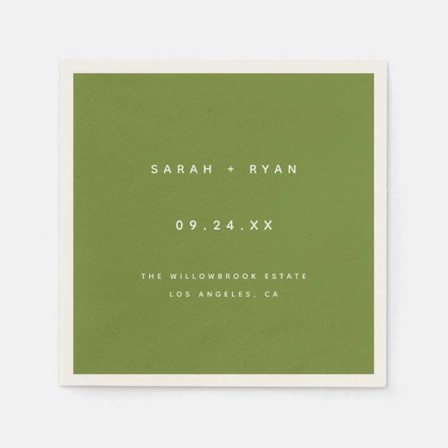 Modern Olive Green Custom Wedding Names Pappersservett (Framsidan)