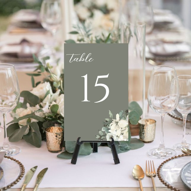 Modern Olive Green Watercolor Floral Wedding Bordsnummer (Skapare uppladdad)