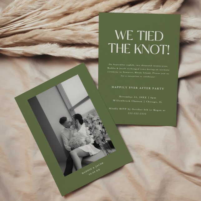 Modern Olive Green Wedding Elopement Reception Inbjudningar (Skapare uppladdad)
