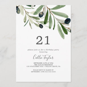 Modern Olive Gren 21:a födelsedagen Party Inbjudningar