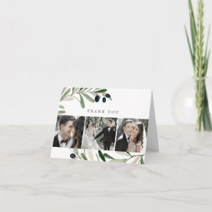 Modern Olive Gren 3 Fototackkort Tack Kort