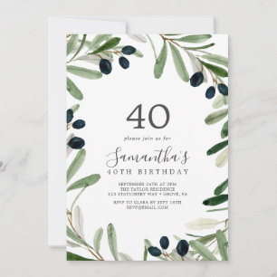 Modern Olive Gren 40:e födelsedagen Inbjudningar