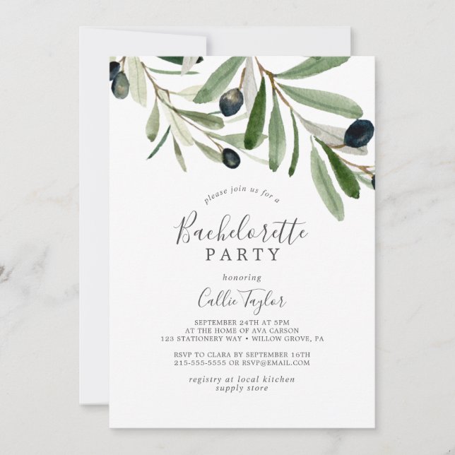 Modern Olive Gren Bachelorette Party Inbjudningar (Framsida)