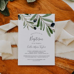 Modern Olive Gren-baptism Inbjudningar