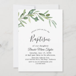 Modern Olive Gren-baptisminbjudan Inbjudningar