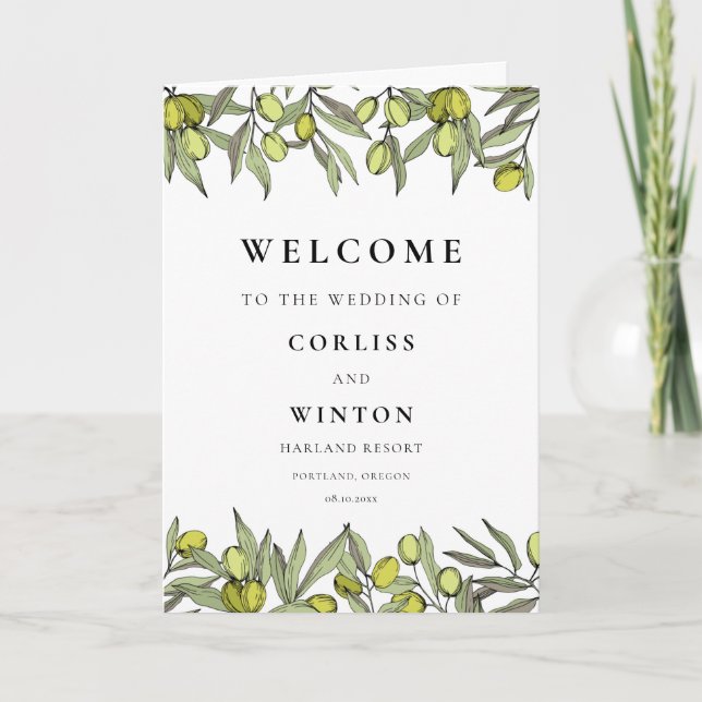 Modern Olive gren bröllop Program (Framsida)