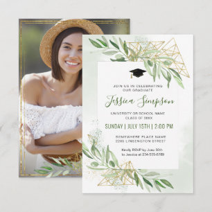 Modern Olive Gren Greenery Photo Studenten Inbjudningar
