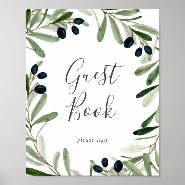 Modern Olive Gren Guest Bok-tecken Poster (Framsidan)