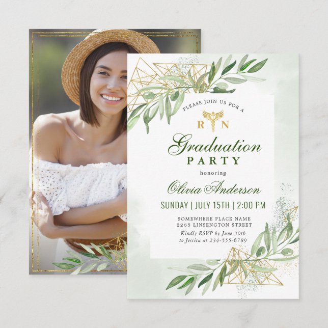 Modern Olive Gren Nursing School Studenten Inbjudningar (Fram/baksida)