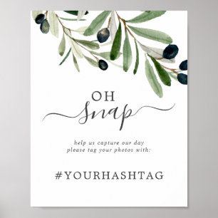 Modern Olive Gren Oh Snap Bröllop Hashtag-tecken Poster