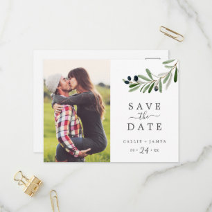 Modern Olive Gren Photo Save Date Inbjudan Vykort