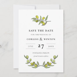 Modern Olive gren Spara datum Inbjudningar