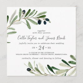 Modern Olive Gren Square Bröllop Inbjudningar