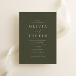 Modern Olive Minimalist Bröllop Inbjudningar
