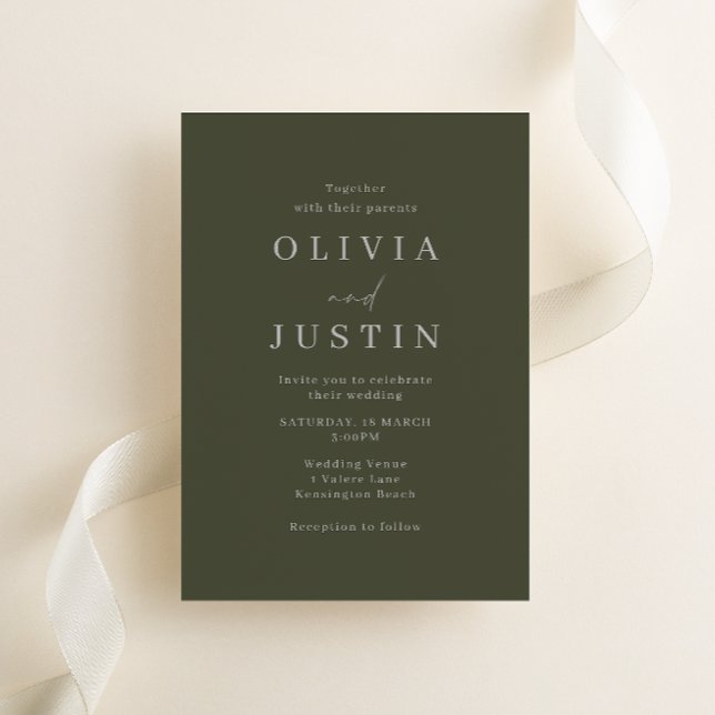 Modern Olive Minimalist Bröllop Inbjudningar (Skapare uppladdad)